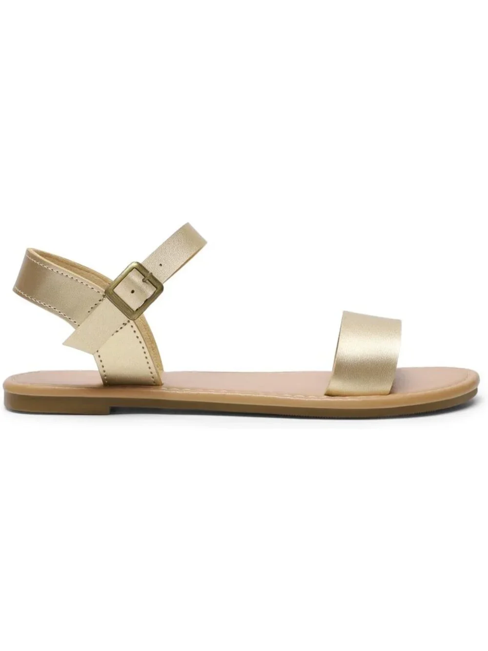 Women's Gold Flat Sandals Open Toe Ankle Strap Faux Leather Non Slip Shoes